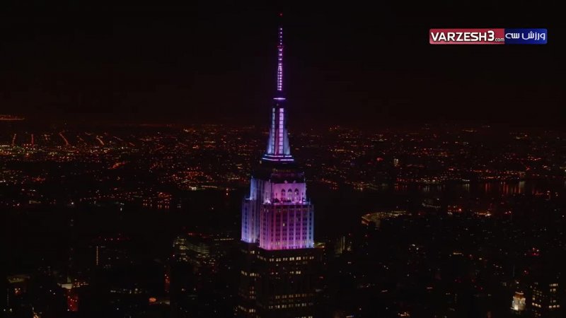 نور افشانی برج امپایر استیت به رنگ پرچم 32 کشور جام حهانی