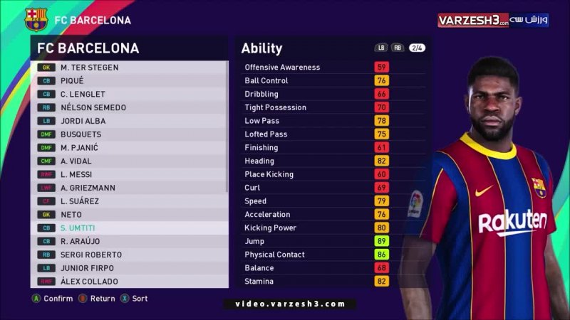قدرت و مشخصات بازیکنان بارسلونا در PES 21